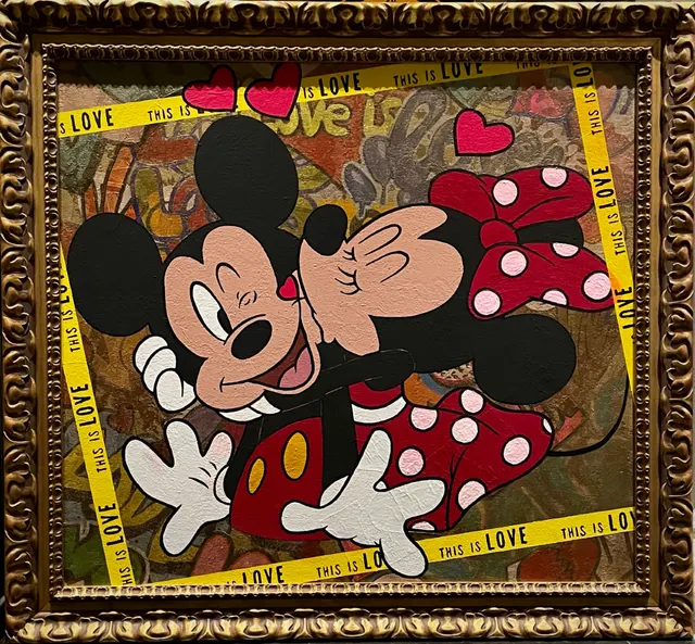 Mickey &amp; Minnie Mouse Love. Contemporary art acrylic painting on canvas, graffiti, pop art, street art style