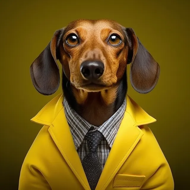 Teckel au costume jaune