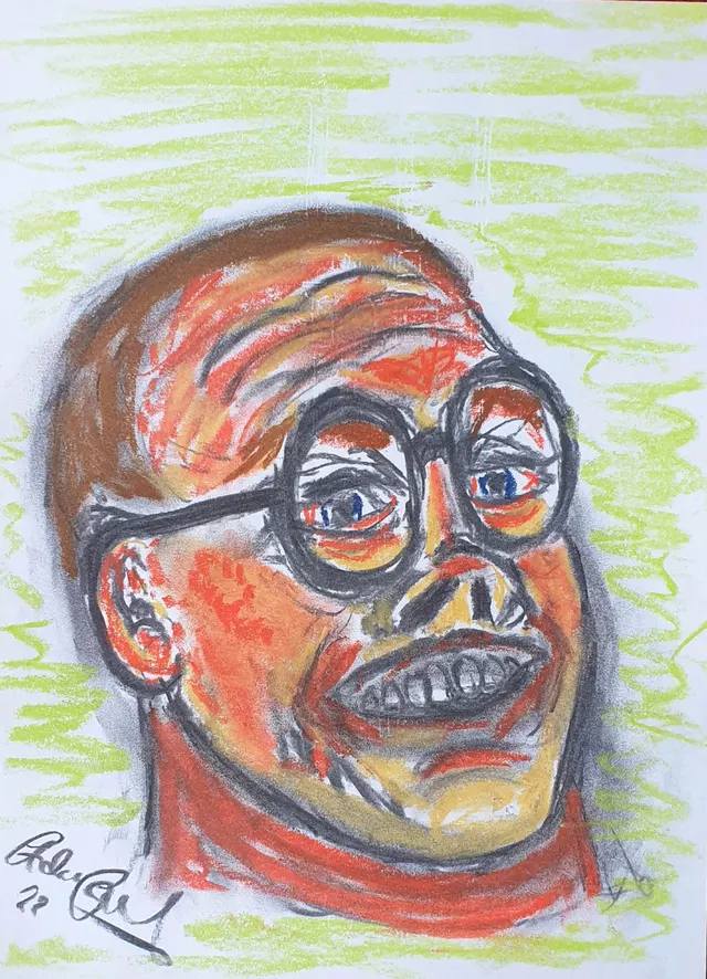 Emanuel By Emanuel Surrealist Self Portrait In Charcoal And Pastel.