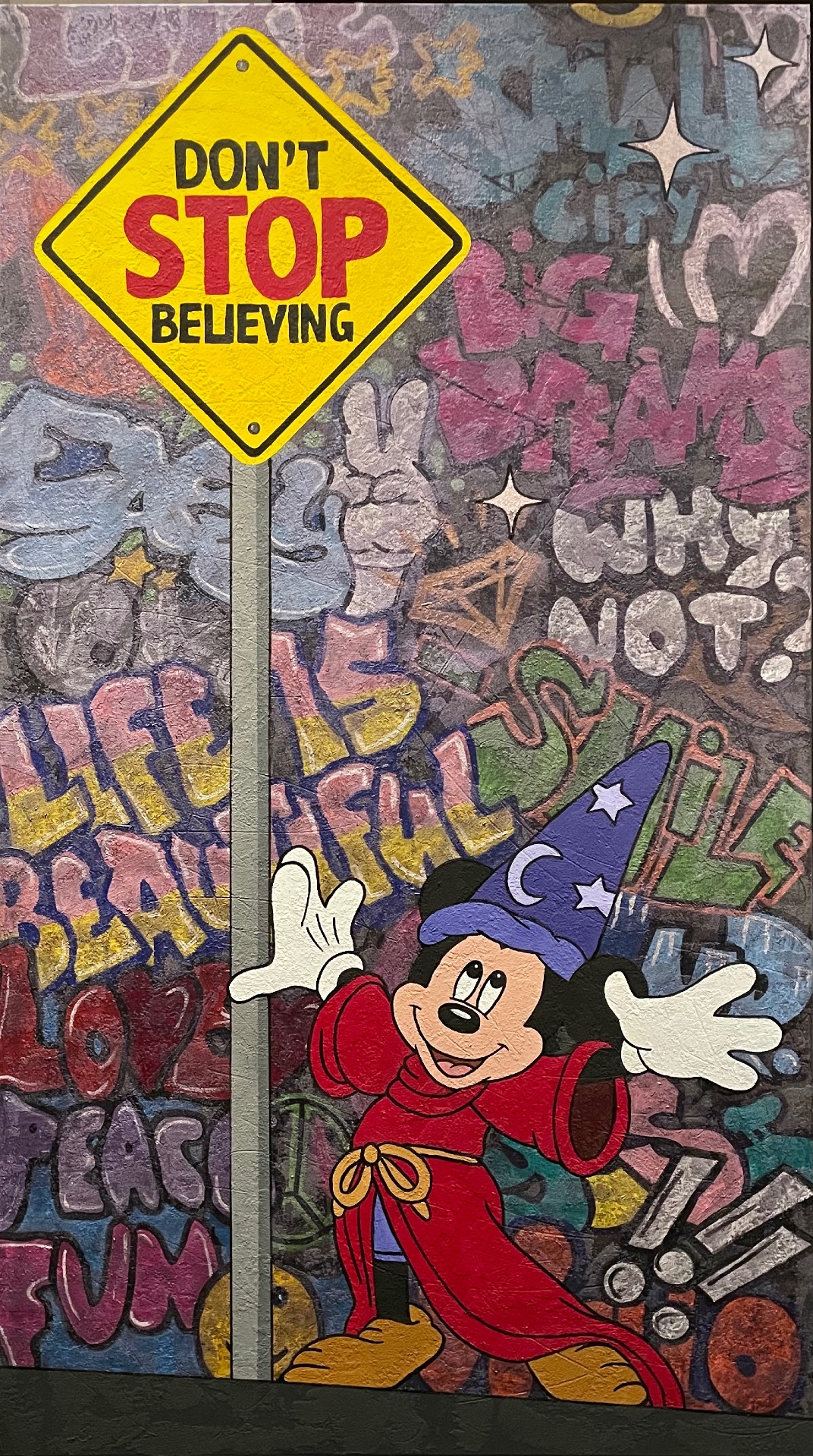 Don't stop believing. Contemporary art acrylic painting on canvas, graffiti, pop art, street art style