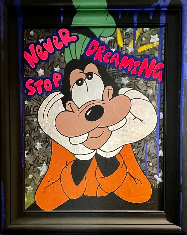 Never stop dreaming. Contemporary art acrylic painting on canvas, graffiti, pop art, street art style