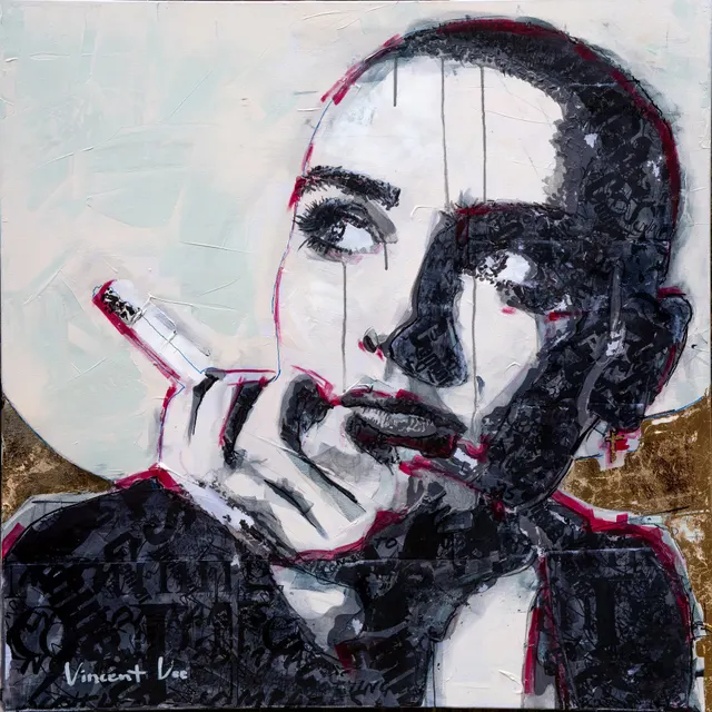 Black and Gold Woman with Cigarette Sinead O’Connor Contemporary Portrait on Canvas: A Tribute to the 80s Music Icon