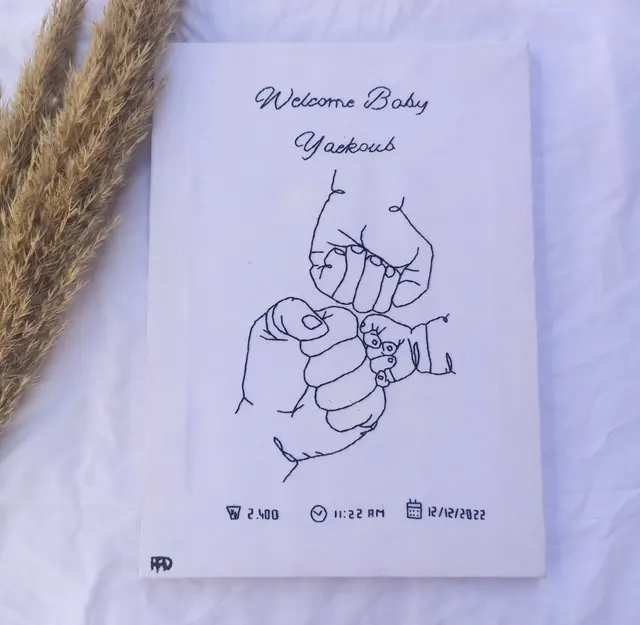"Blessed Bonds: Embroidered Family Hands Portrait on a Serene Canvas"