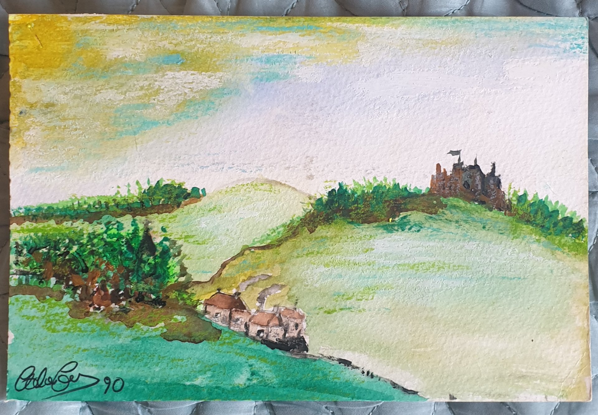 Watercolour and Pastel, Pastoral Fantasy no 2, Circ 1990 Original By A.L.Emanuel