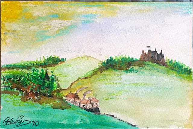 Watercolour and Pastel, Pastoral Fantasy no 2, Circ 1990 Original By A.L.Emanuel