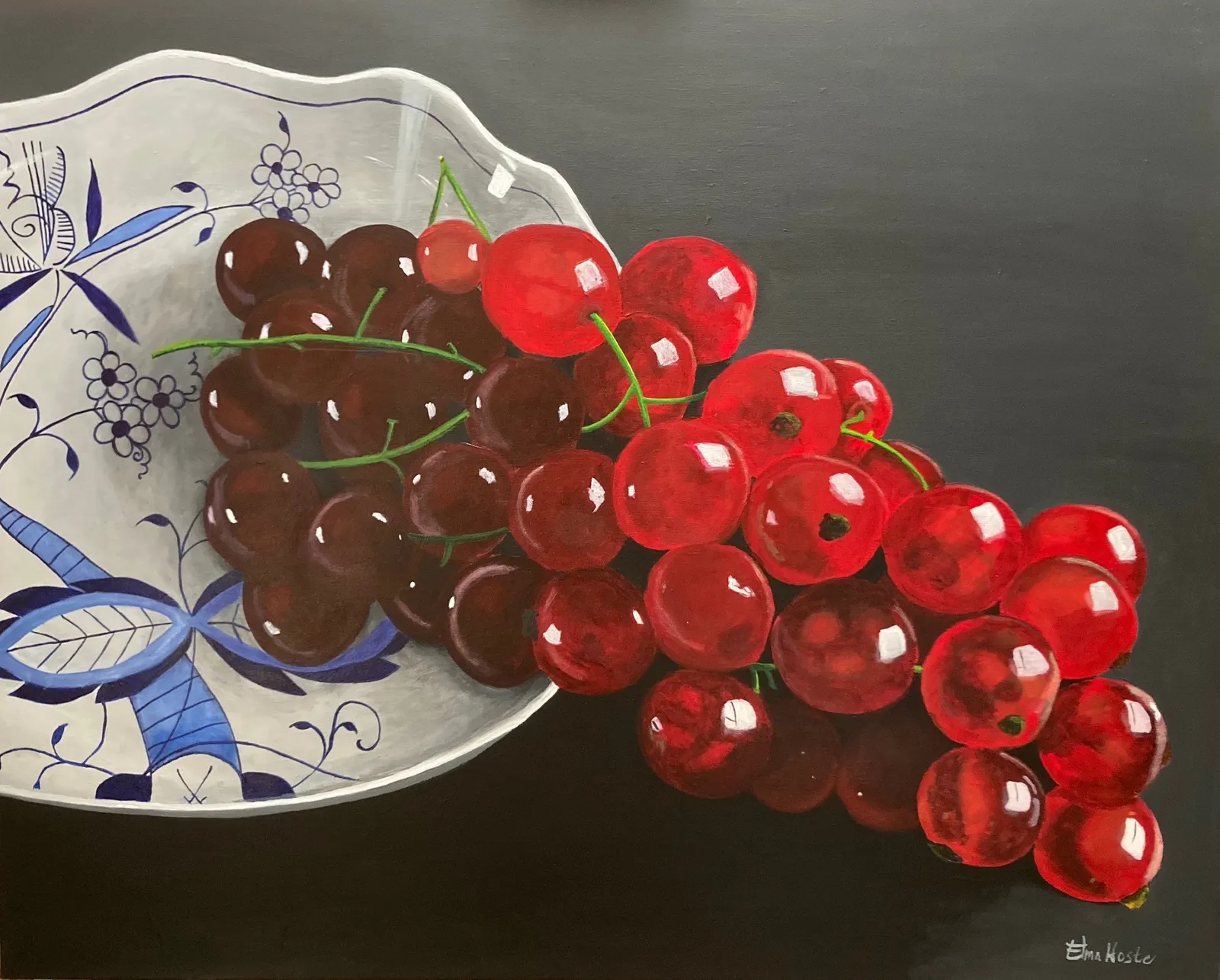 Aalbessen op Delfts blauw schaaltje · 2022 · 100×80 cm