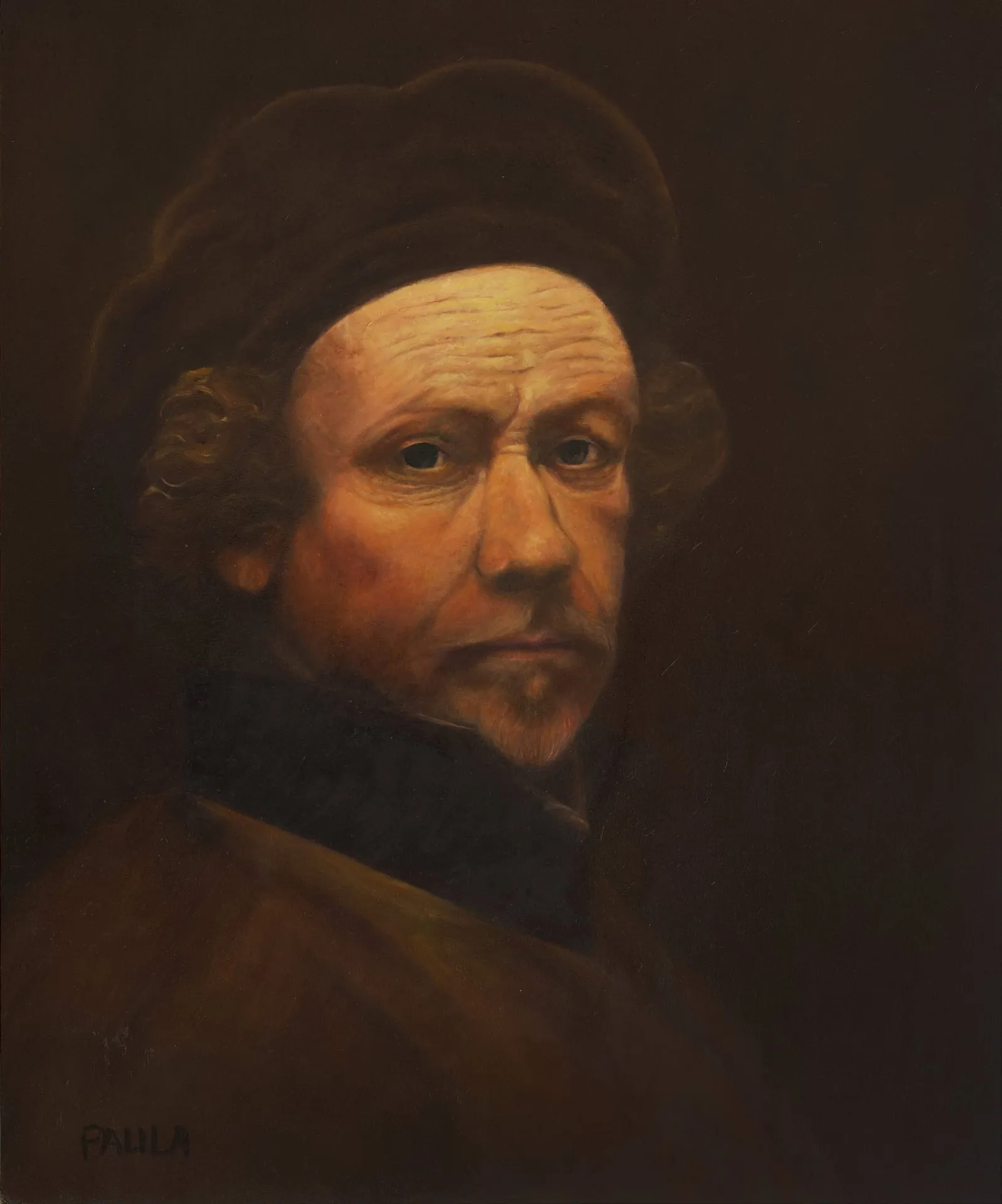 Rembrandt | Self Portrait master copy · 2020 · 55×64 cm