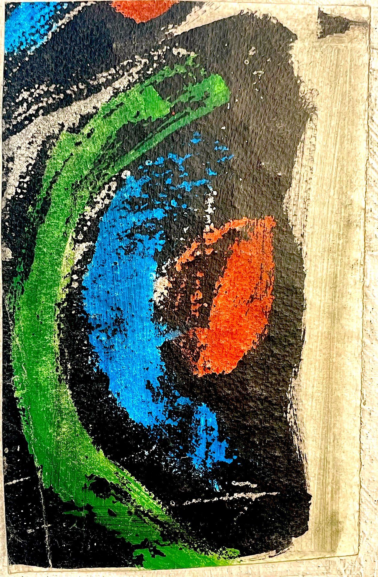Collage 4 - Monotype on Painted Wood Board