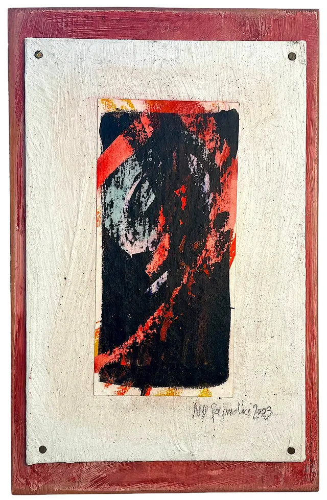 Collage 5 - Monotype on Painted Wood Board