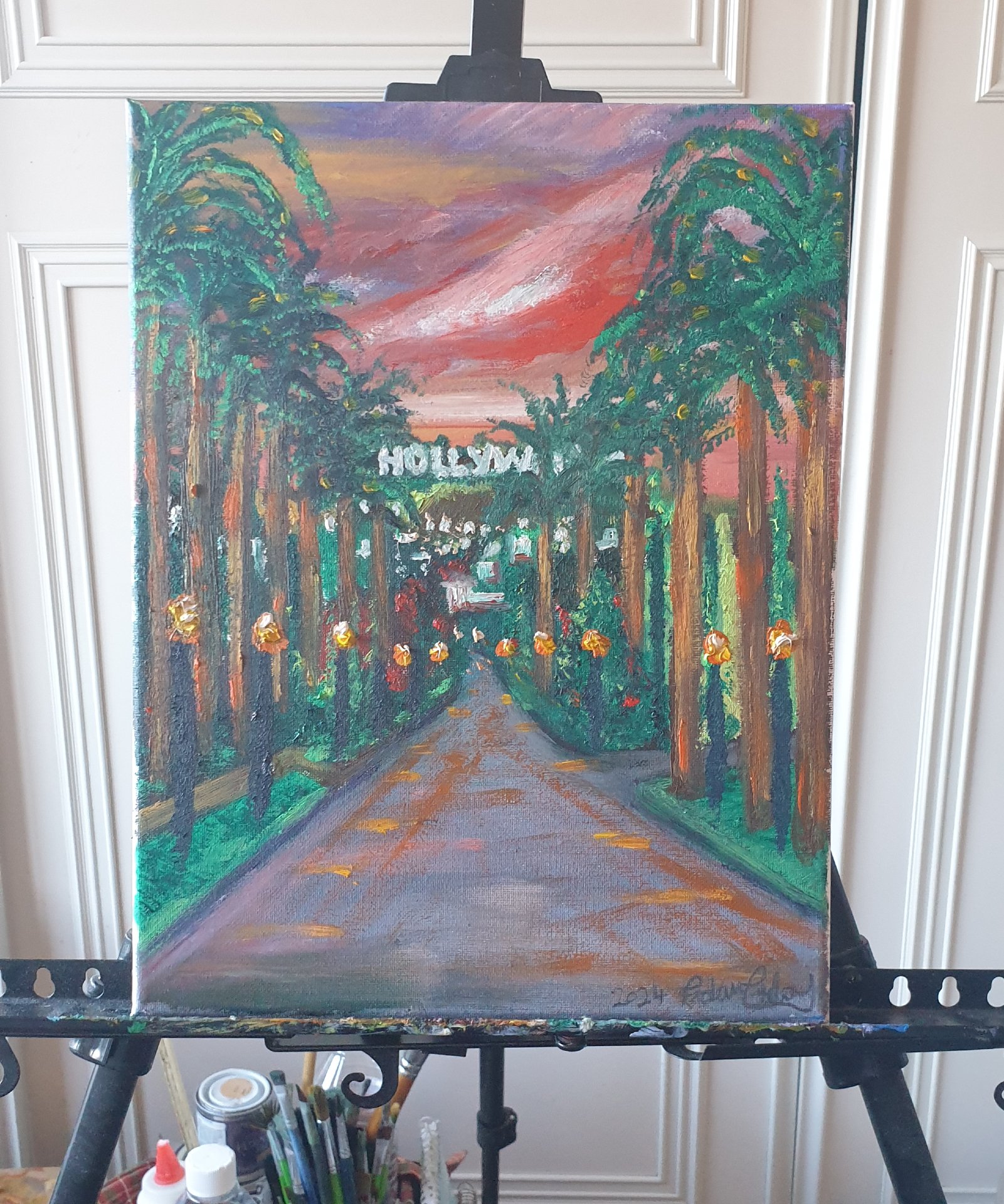 Dusk OVER HOLLYWOOD!, Orig Oil On Canvus From The Emanuel Collection.. By International Artist A Emanuel.