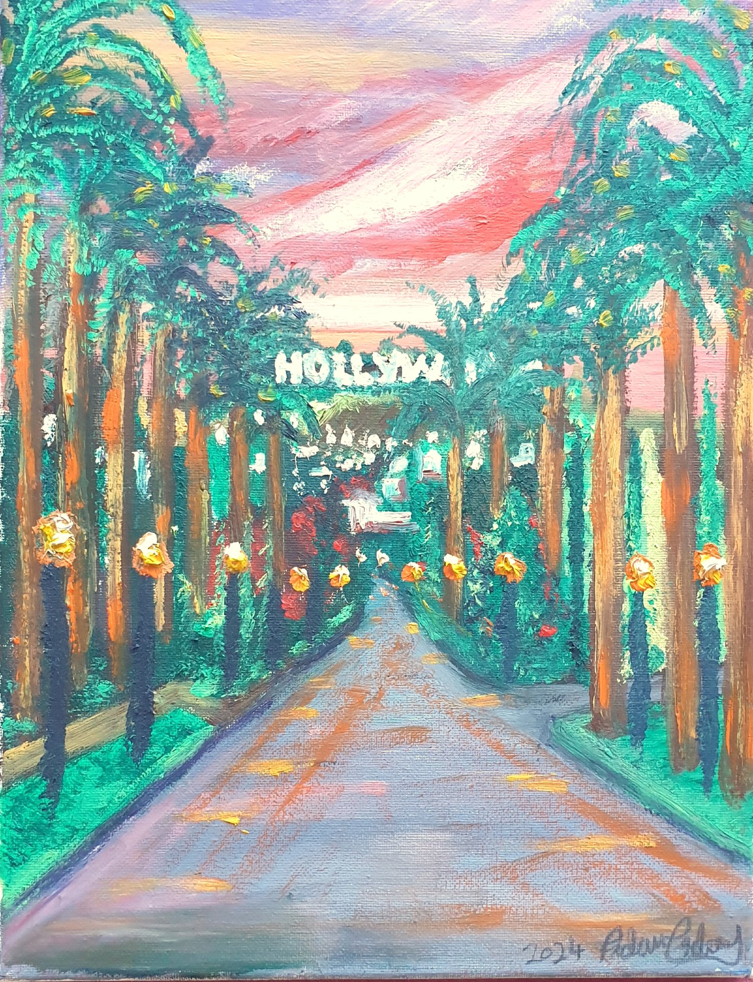 Dusk OVER HOLLYWOOD!, Orig Oil On Canvus From The Emanuel Collection.. By International Artist A Emanuel.