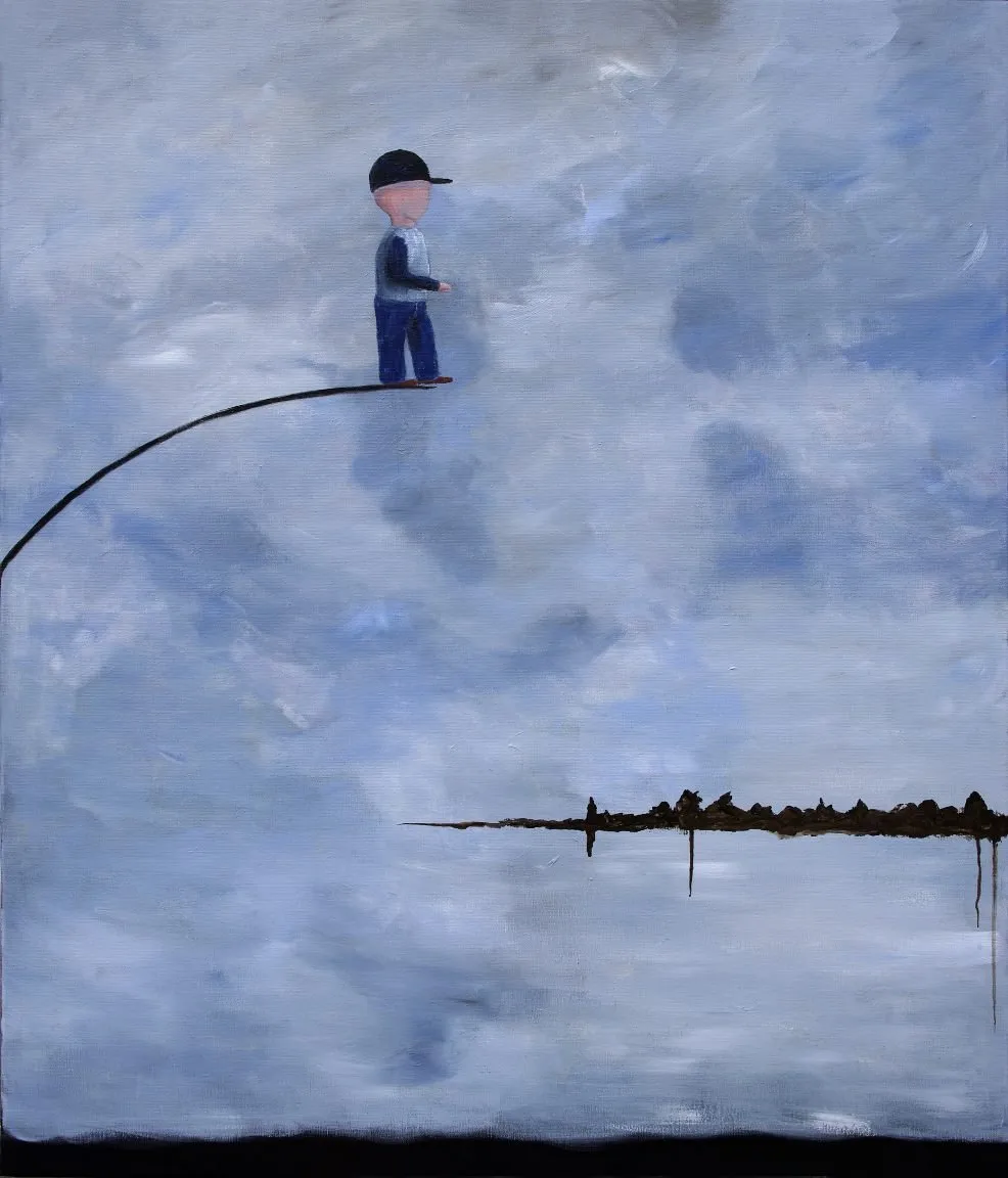 mannetje ontdekt de wereld · 2016 · 100×120 cm